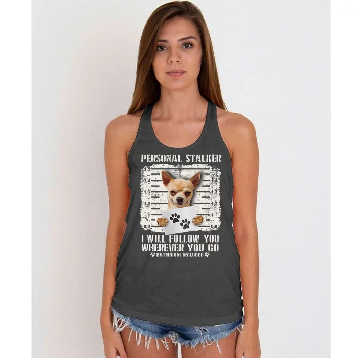 Personal Stalker Chihuahua Dog Arrested Jail Photo Funny Women's Knotted Racerback Tank