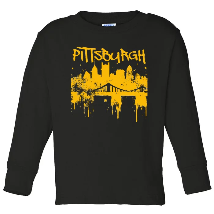 Pittsburgh Steel City Skyline Toddler Long Sleeve Shirt