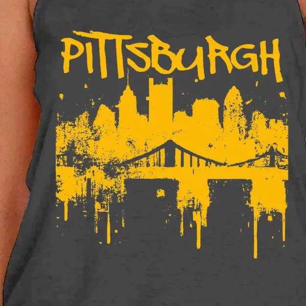 Pittsburgh Steel City Skyline Women's Knotted Racerback Tank