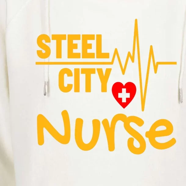 Pittsburgh Steel City Nurse Heartbeat Love Health Care Great Gift Womens Funnel Neck Pullover Hood