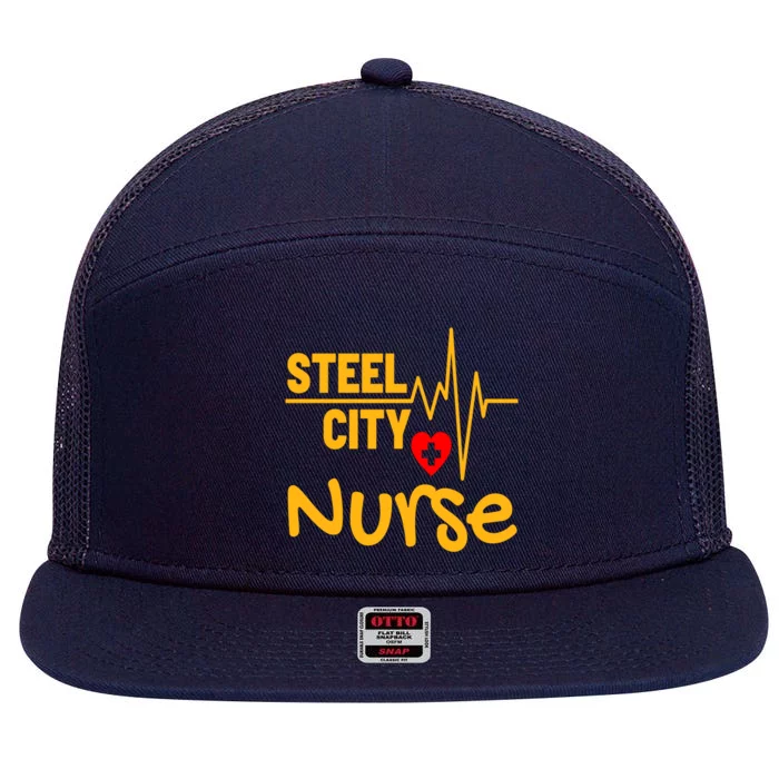 Pittsburgh Steel City Nurse Heartbeat Love Health Care Great Gift 7 Panel Mesh Trucker Snapback Hat