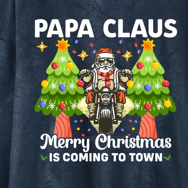 Papa Santa Christmas Is Coming Biker Motorbiker Grandpa Xmas Christmas Holiday Hooded Wearable Blanket