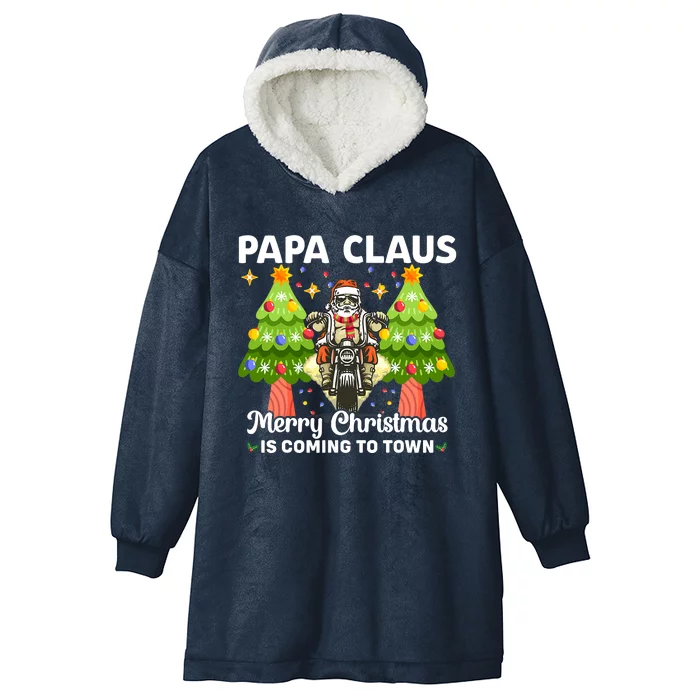 Papa Santa Christmas Is Coming Biker Motorbiker Grandpa Xmas Christmas Holiday Hooded Wearable Blanket