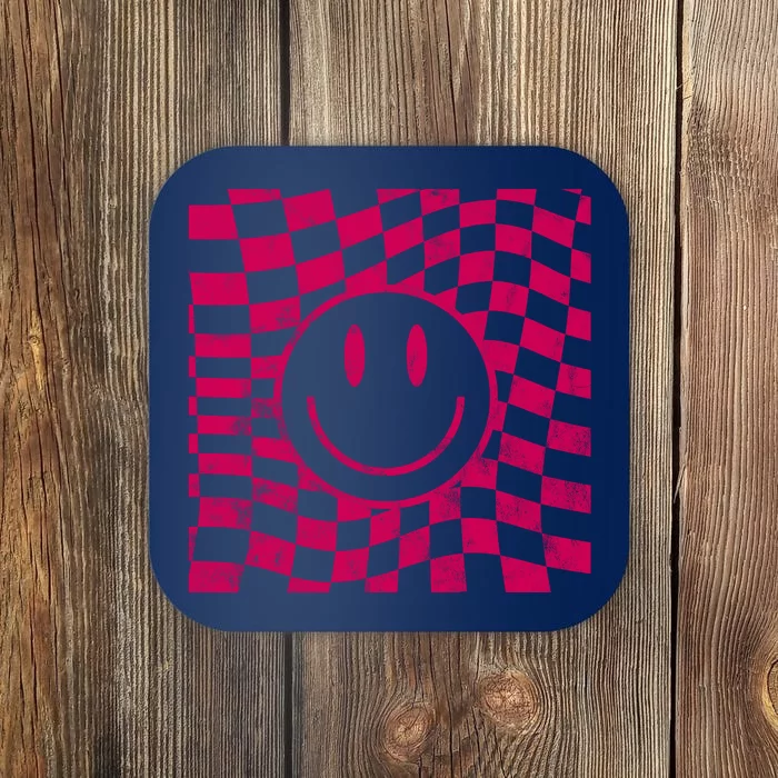 Pink Smile Checkered Retro Coaster