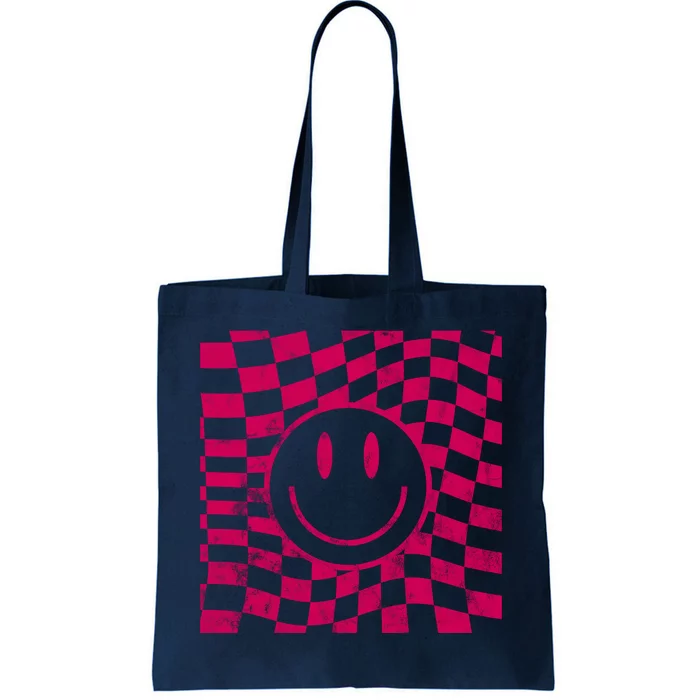 Pink Smile Checkered Retro Tote Bag