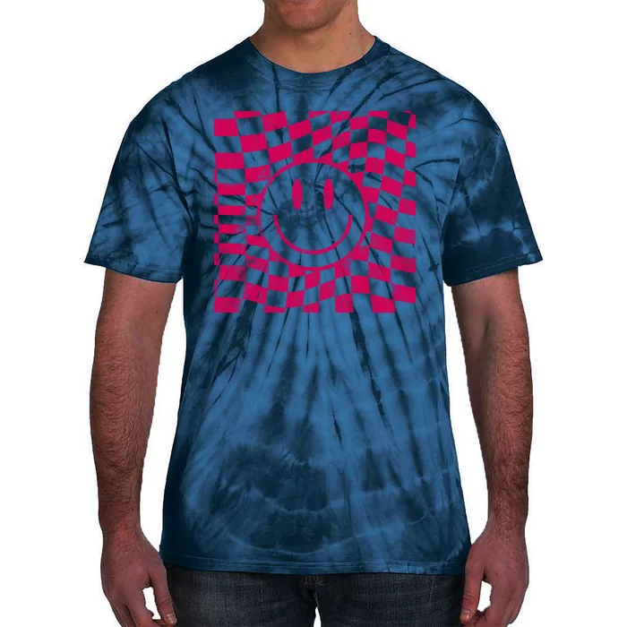 Pink Smile Checkered Retro Tie-Dye T-Shirt