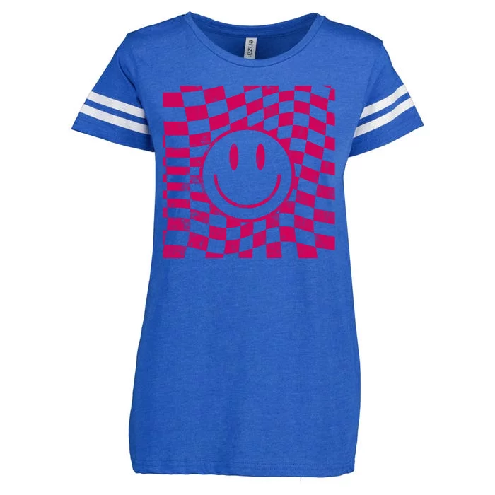 Pink Smile Checkered Retro Enza Ladies Jersey Football T-Shirt