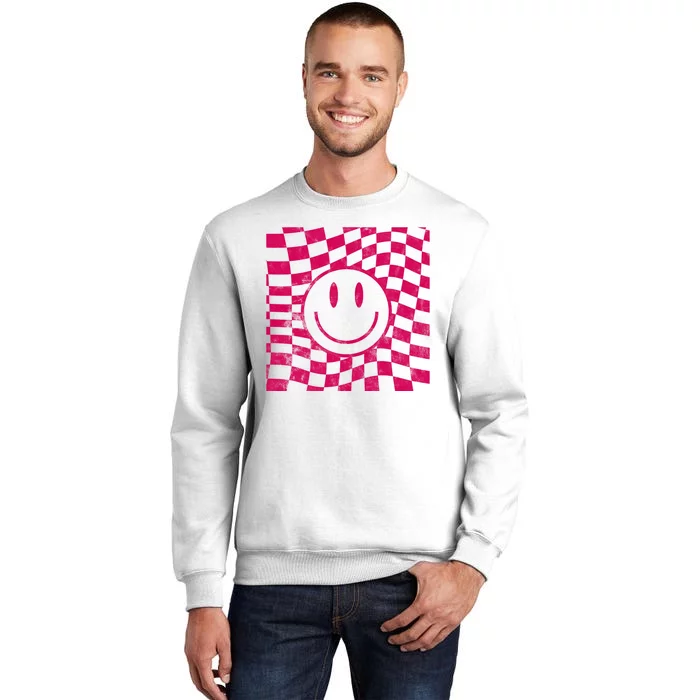 Pink Smile Checkered Retro Sweatshirt