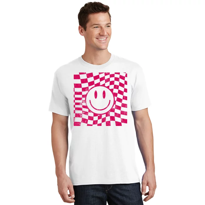 Pink Smile Checkered Retro T-Shirt