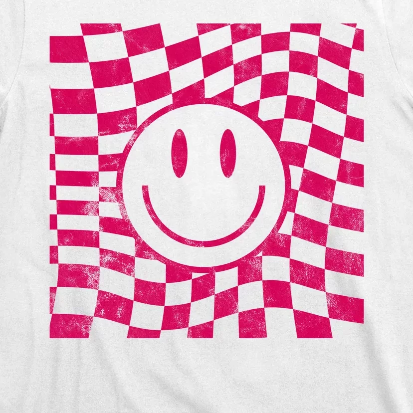 Pink Smile Checkered Retro T-Shirt