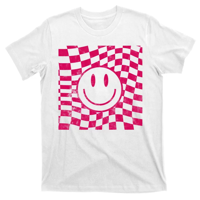 Pink Smile Checkered Retro T-Shirt