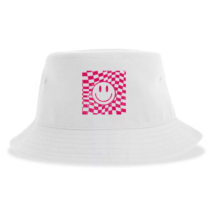 Pink Smile Checkered Retro Sustainable Bucket Hat