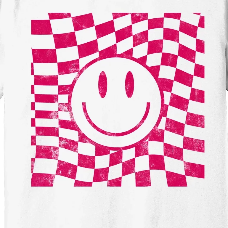 Pink Smile Checkered Retro Premium T-Shirt