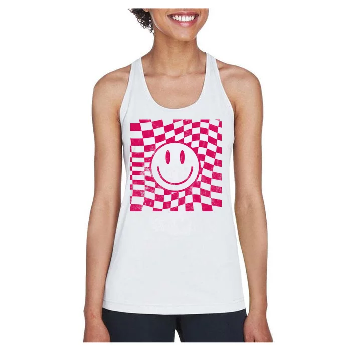 Pink Smile Checkered Retro Women's Racerback Tank