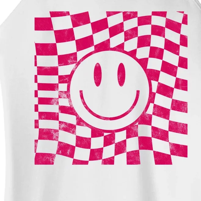 Pink Smile Checkered Retro Women’s Perfect Tri Rocker Tank