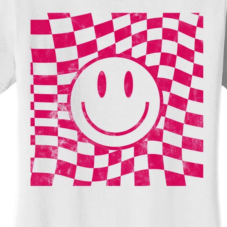 Pink Smile Checkered Retro Women's T-Shirt