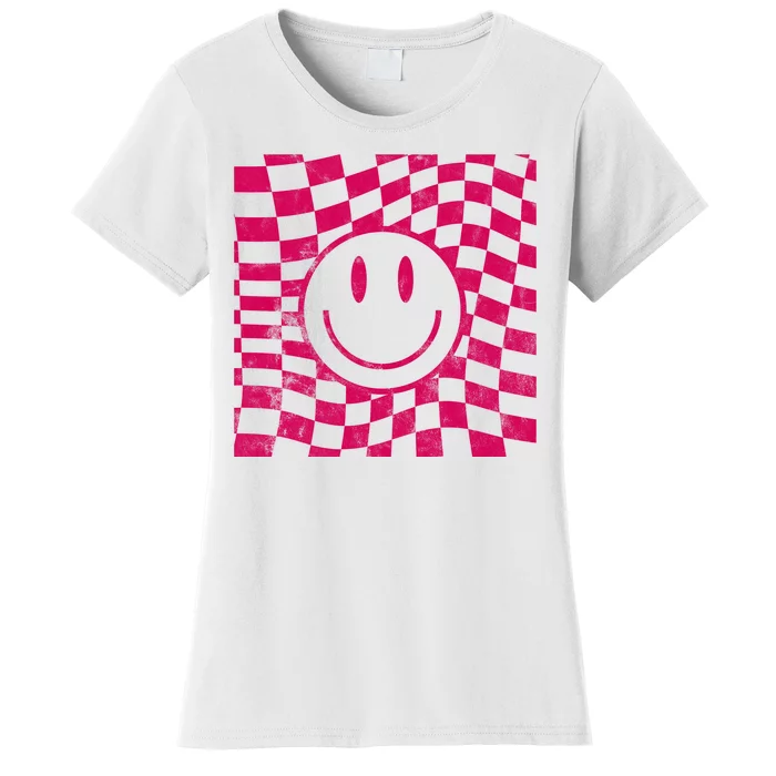 Pink Smile Checkered Retro Women's T-Shirt