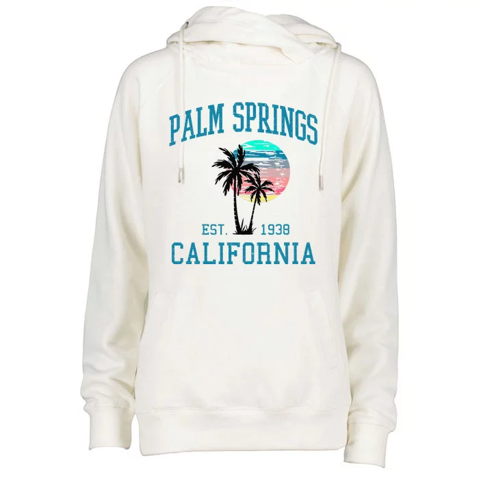 Palm Springs California Beach Vintage Palm Trees Summer Womens Funnel Neck Pullover Hood