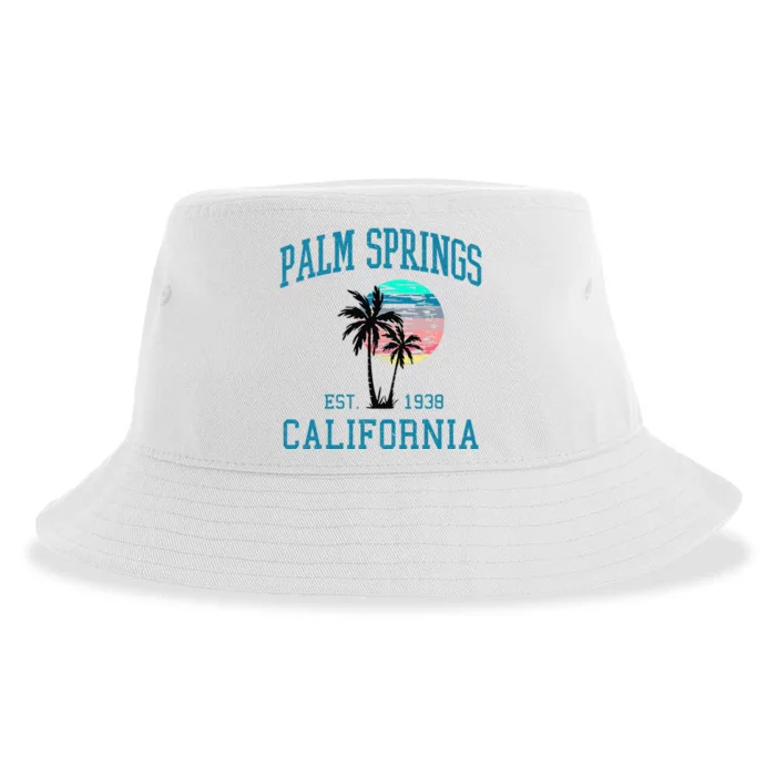 Palm Springs California Beach Vintage Palm Trees Summer Sustainable Bucket Hat