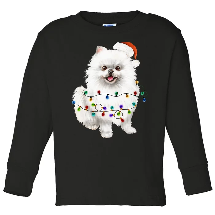 Pomeranian Santa Christmas Tree Lights Xmas Dog Lover Toddler Long Sleeve Shirt