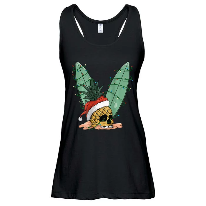 Pineapple Skull Christmas in July Santa Hat for Surfers Ladies Essential Flowy Tank