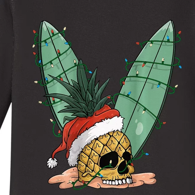 Pineapple Skull Christmas in July Santa Hat for Surfers Baby Long Sleeve Bodysuit