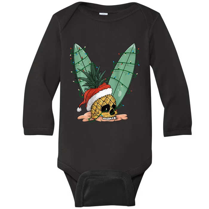 Pineapple Skull Christmas in July Santa Hat for Surfers Baby Long Sleeve Bodysuit