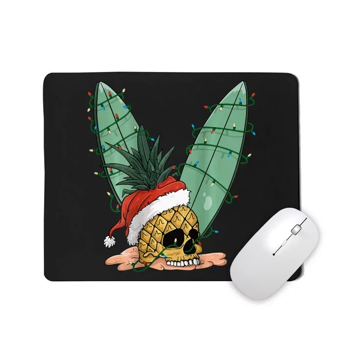 Pineapple Skull Christmas in July Santa Hat for Surfers Mousepad