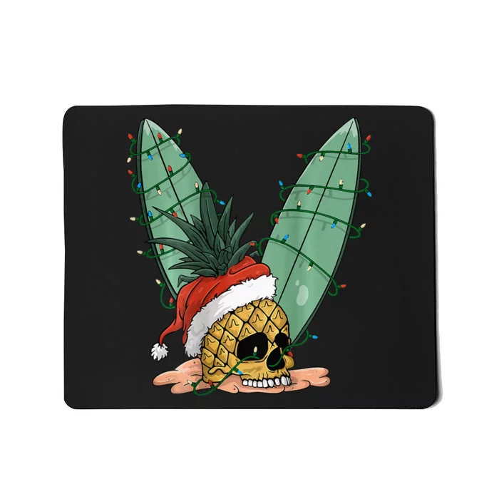 Pineapple Skull Christmas in July Santa Hat for Surfers Mousepad