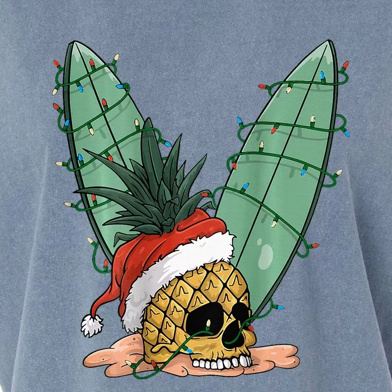 Pineapple Skull Christmas in July Santa Hat for Surfers Garment-Dyed Women's Muscle Tee