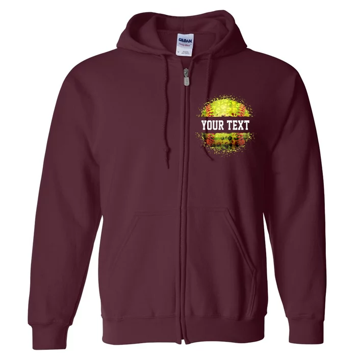 Personalized Softball Custom Name Family School Team Full Zip Hoodie