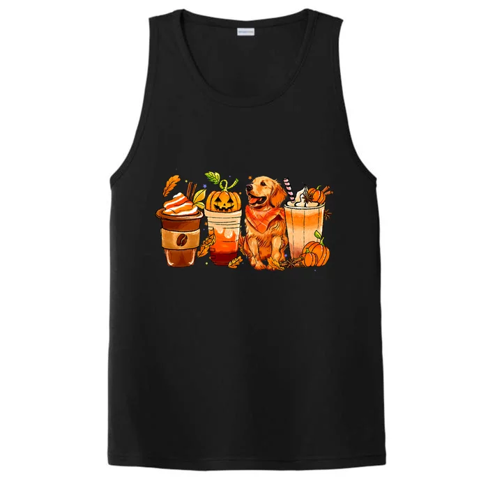 Pumpkin Spice Coffee Golden Retriever Dog Fall Thanksgiving Performance Tank