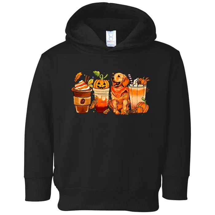 Pumpkin Spice Coffee Golden Retriever Dog Fall Thanksgiving Toddler Hoodie