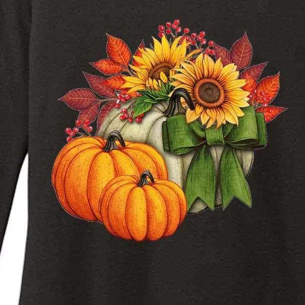 Pumpkin Sunflower Cute Floral Fall Autumn Season Womens CVC Long Sleeve Shirt