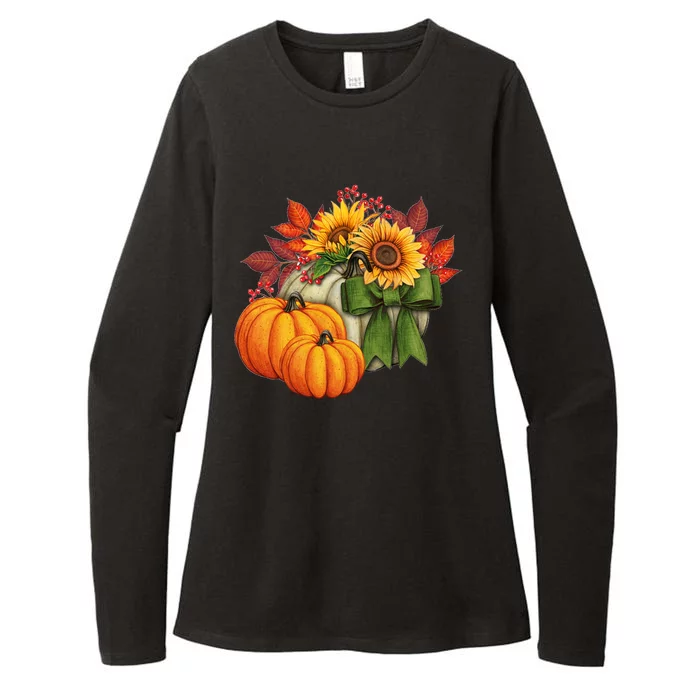 Pumpkin Sunflower Cute Floral Fall Autumn Season Womens CVC Long Sleeve Shirt