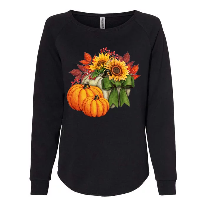 Pumpkin Sunflower Cute Floral Fall Autumn Season Womens California Wash Sweatshirt