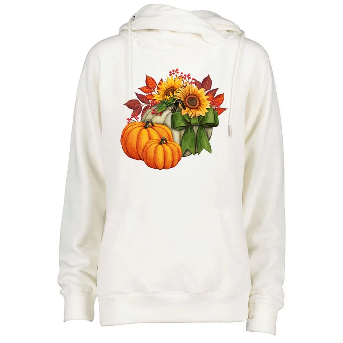 Pumpkin Sunflower Cute Floral Fall Autumn Season Womens Funnel Neck Pullover Hood