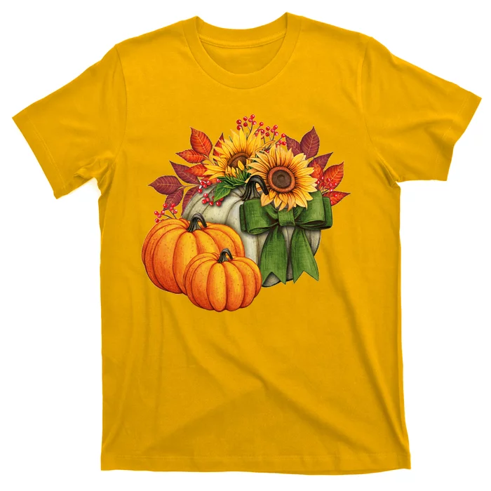 Pumpkin Sunflower Cute Floral Fall Autumn Season T-Shirt