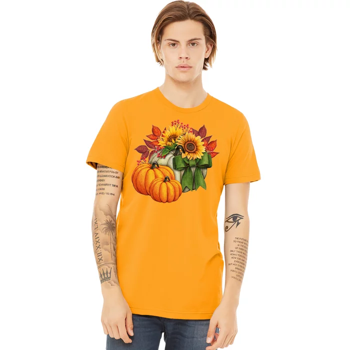 Pumpkin Sunflower Cute Floral Fall Autumn Season Premium T-Shirt