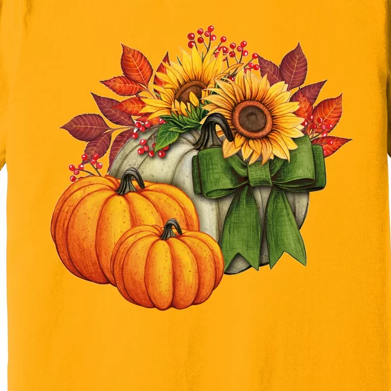 Pumpkin Sunflower Cute Floral Fall Autumn Season Premium T-Shirt