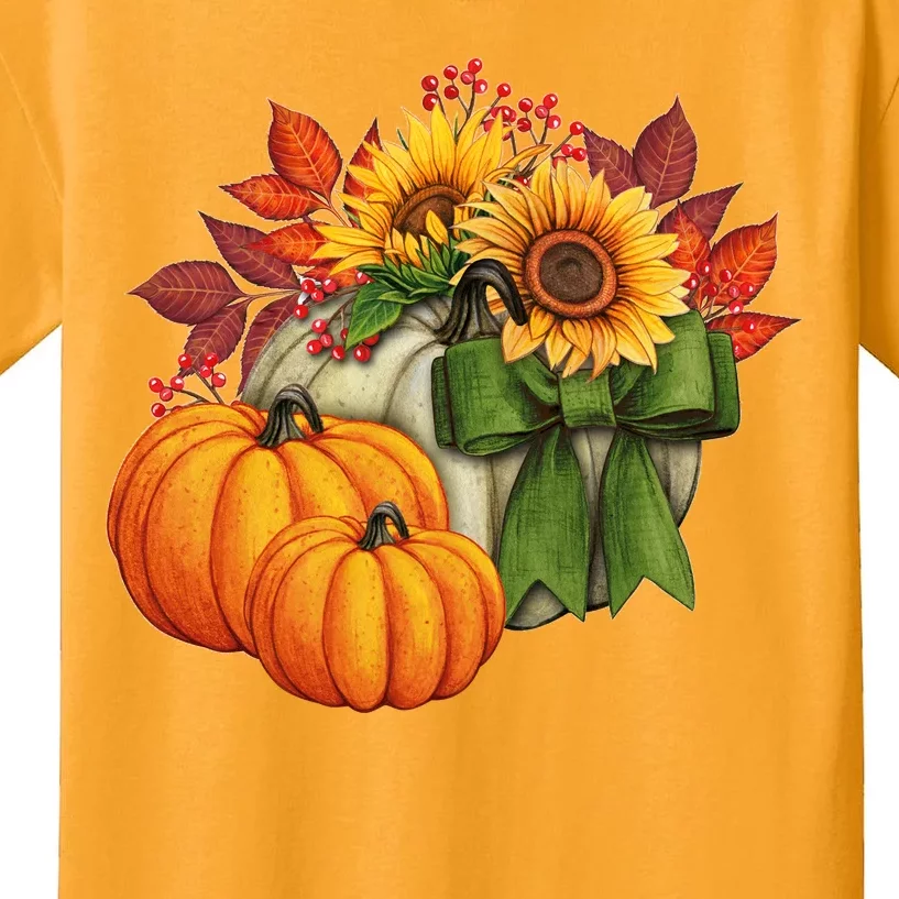 Pumpkin Sunflower Cute Floral Fall Autumn Season Kids T-Shirt