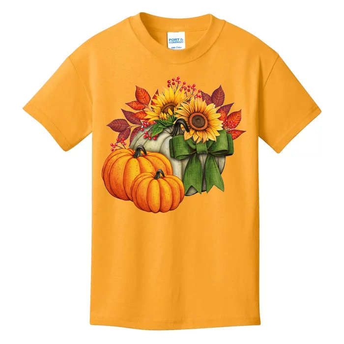 Pumpkin Sunflower Cute Floral Fall Autumn Season Kids T-Shirt