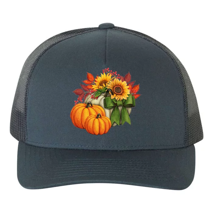 Pumpkin Sunflower Cute Floral Fall Autumn Season Yupoong Adult 5-Panel Trucker Hat