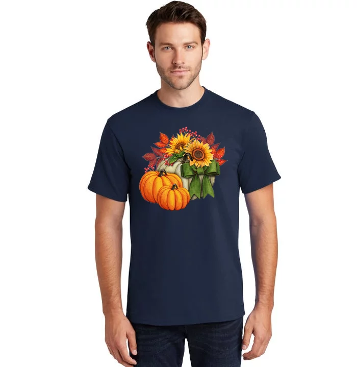 Pumpkin Sunflower Cute Floral Fall Autumn Season Tall T-Shirt