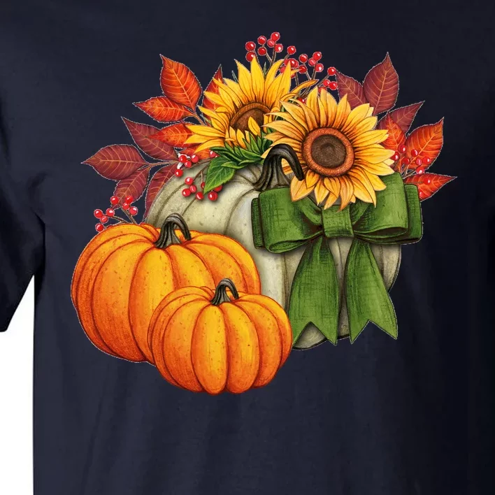 Pumpkin Sunflower Cute Floral Fall Autumn Season Tall T-Shirt