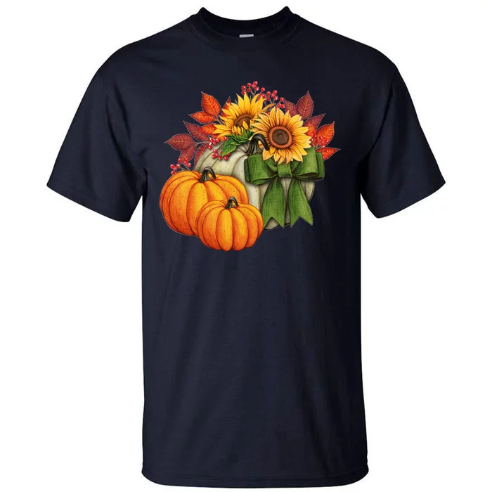 Pumpkin Sunflower Cute Floral Fall Autumn Season Tall T-Shirt