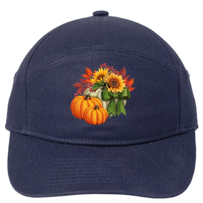 Pumpkin Sunflower Cute Floral Fall Autumn Season 7-Panel Snapback Hat