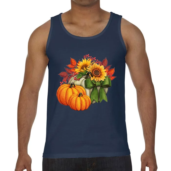 Pumpkin Sunflower Cute Floral Fall Autumn Season Comfort Colors® Tank Top