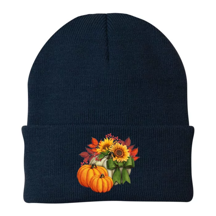 Pumpkin Sunflower Cute Floral Fall Autumn Season Knit Cap Winter Beanie