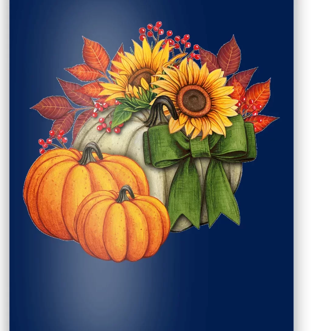 Pumpkin Sunflower Cute Floral Fall Autumn Season Poster